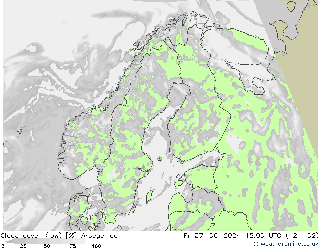 Cloud cover (low) Arpege-eu Fr 07.06.2024 18 UTC