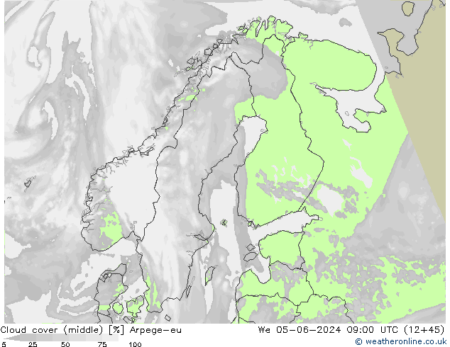 Cloud cover (middle) Arpege-eu We 05.06.2024 09 UTC