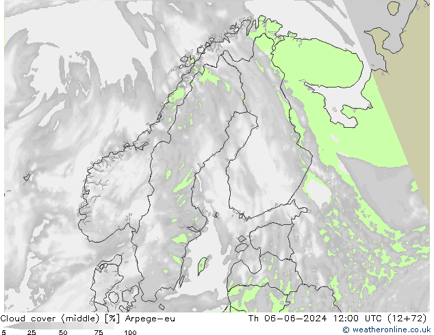 Cloud cover (middle) Arpege-eu Th 06.06.2024 12 UTC