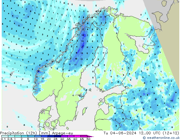 Yağış (12h) Arpege-eu Sa 04.06.2024 00 UTC