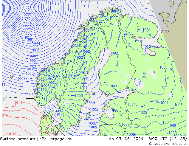 Atmosférický tlak Arpege-eu Po 03.06.2024 18 UTC