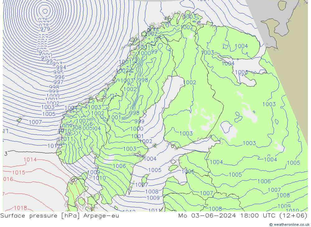 pressão do solo Arpege-eu Seg 03.06.2024 18 UTC