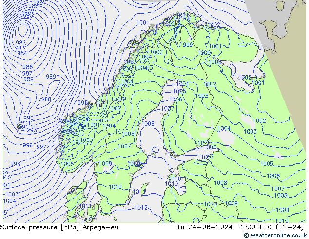 Bodendruck Arpege-eu Di 04.06.2024 12 UTC