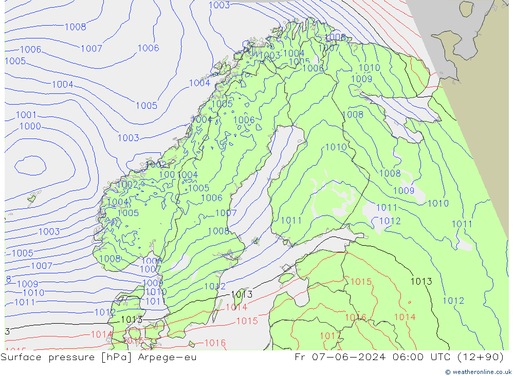 Bodendruck Arpege-eu Fr 07.06.2024 06 UTC