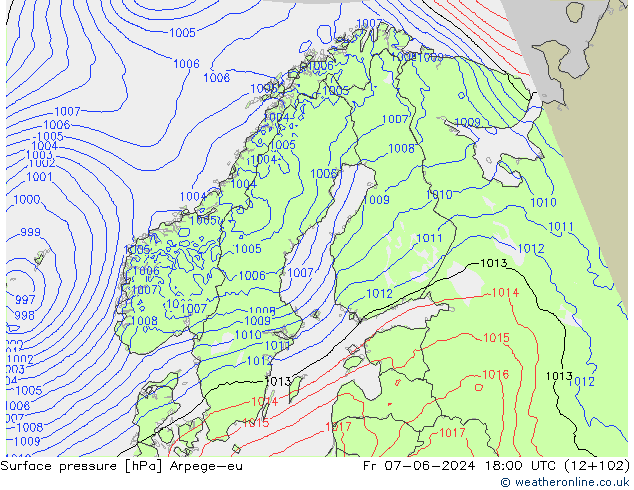 Surface pressure Arpege-eu Fr 07.06.2024 18 UTC