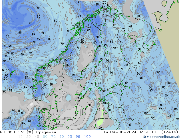 RH 850 hPa Arpege-eu Tu 04.06.2024 03 UTC