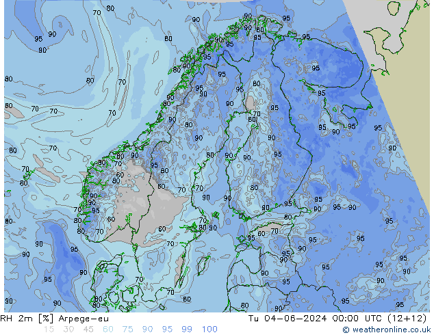 RH 2m Arpege-eu Út 04.06.2024 00 UTC