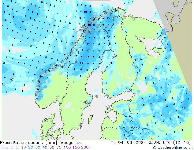 Precipitation accum. Arpege-eu Tu 04.06.2024 03 UTC
