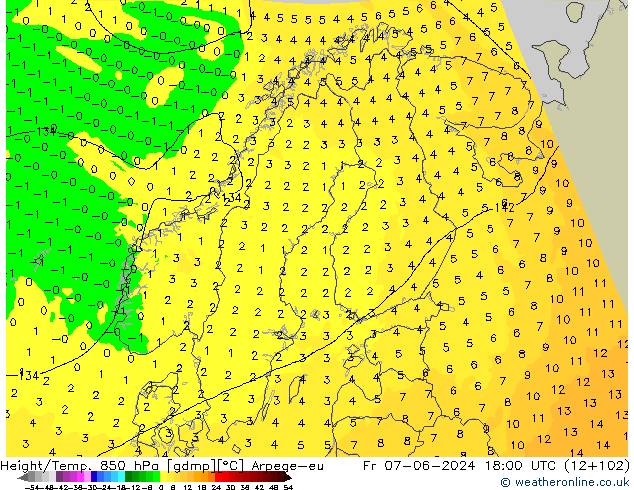 Height/Temp. 850 hPa Arpege-eu Fr 07.06.2024 18 UTC