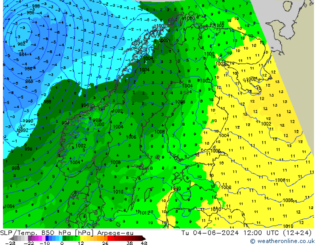 SLP/Temp. 850 hPa Arpege-eu mar 04.06.2024 12 UTC