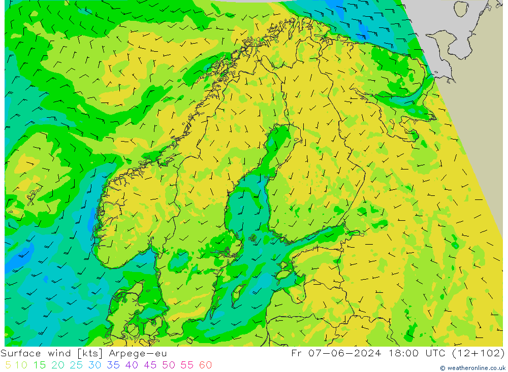 Rüzgar 10 m Arpege-eu Cu 07.06.2024 18 UTC