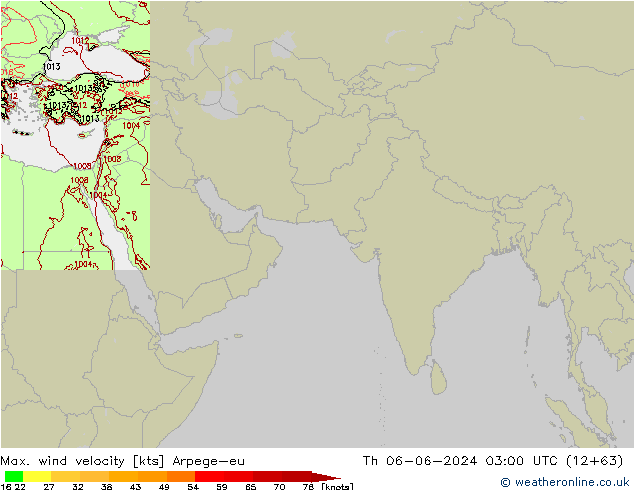 Max. wind velocity Arpege-eu Qui 06.06.2024 03 UTC