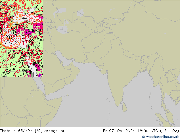 Theta-e 850hPa Arpege-eu Fr 07.06.2024 18 UTC