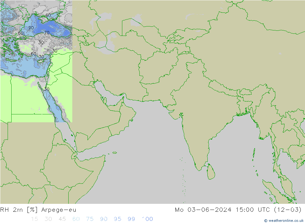 Humidité rel. 2m Arpege-eu lun 03.06.2024 15 UTC