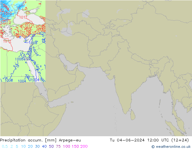 Precipitation accum. Arpege-eu 星期二 04.06.2024 12 UTC