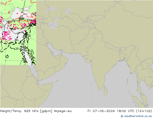 Height/Temp. 925 hPa Arpege-eu Fr 07.06.2024 18 UTC