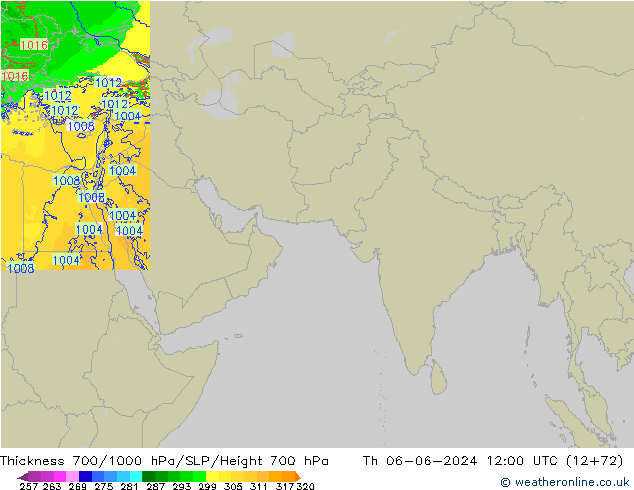 Thck 700-1000 hPa Arpege-eu Čt 06.06.2024 12 UTC