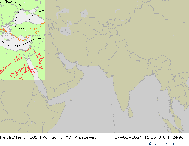 Hoogte/Temp. 500 hPa Arpege-eu vr 07.06.2024 12 UTC