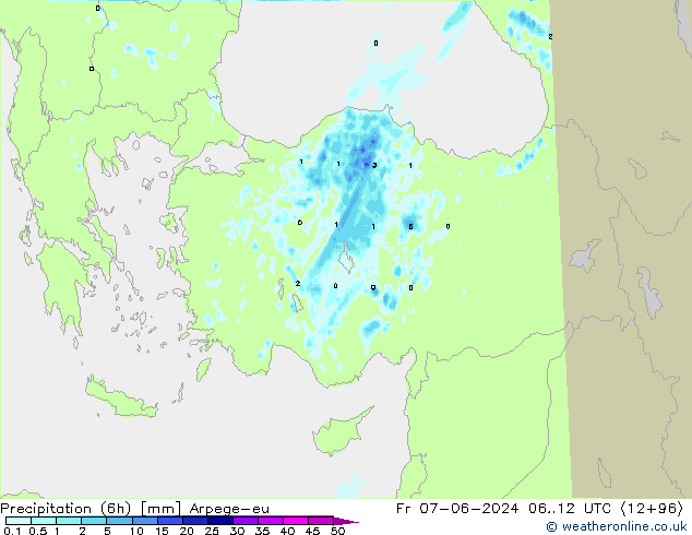 осадки (6h) Arpege-eu пт 07.06.2024 12 UTC