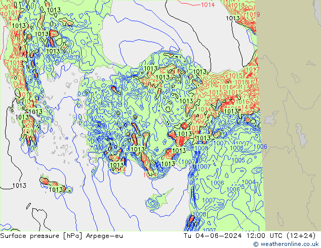 pressão do solo Arpege-eu Ter 04.06.2024 12 UTC