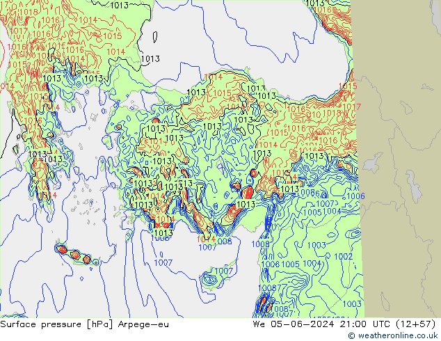 Yer basıncı Arpege-eu Çar 05.06.2024 21 UTC