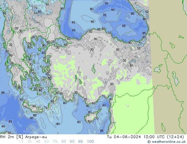 Humidité rel. 2m Arpege-eu mar 04.06.2024 12 UTC