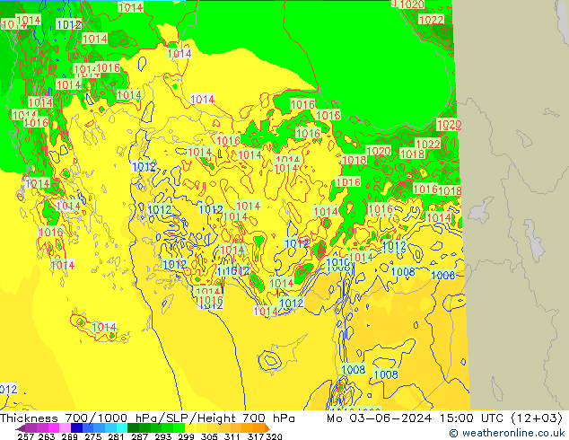 700-1000 hPa Kalınlığı Arpege-eu Pzt 03.06.2024 15 UTC