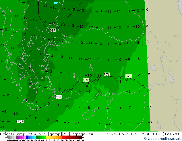 Hoogte/Temp. 500 hPa Arpege-eu do 06.06.2024 18 UTC