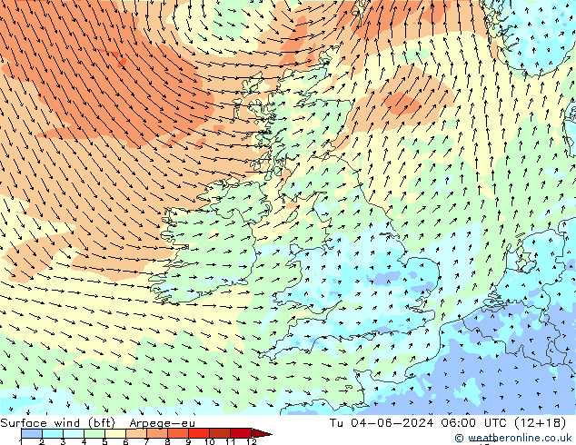 ве�Bе�@ 10 m (bft) Arpege-eu вт 04.06.2024 06 UTC