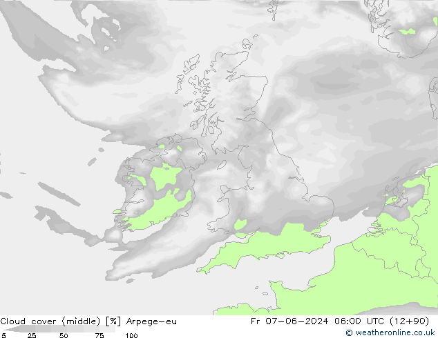 Wolken (mittel) Arpege-eu Fr 07.06.2024 06 UTC