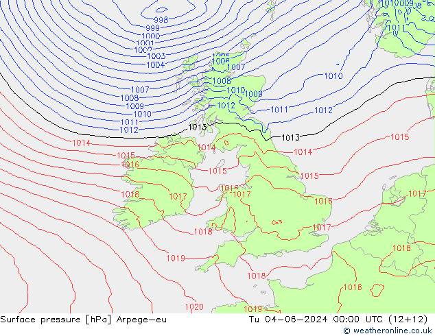 Pressione al suolo Arpege-eu mar 04.06.2024 00 UTC