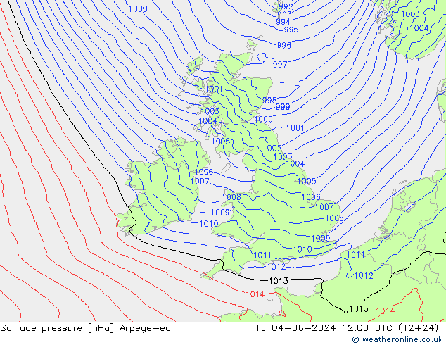 приземное давление Arpege-eu вт 04.06.2024 12 UTC