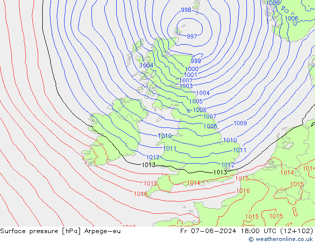 Surface pressure Arpege-eu Fr 07.06.2024 18 UTC