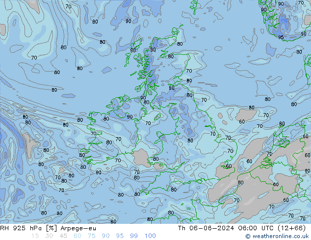 RH 925 hPa Arpege-eu Do 06.06.2024 06 UTC