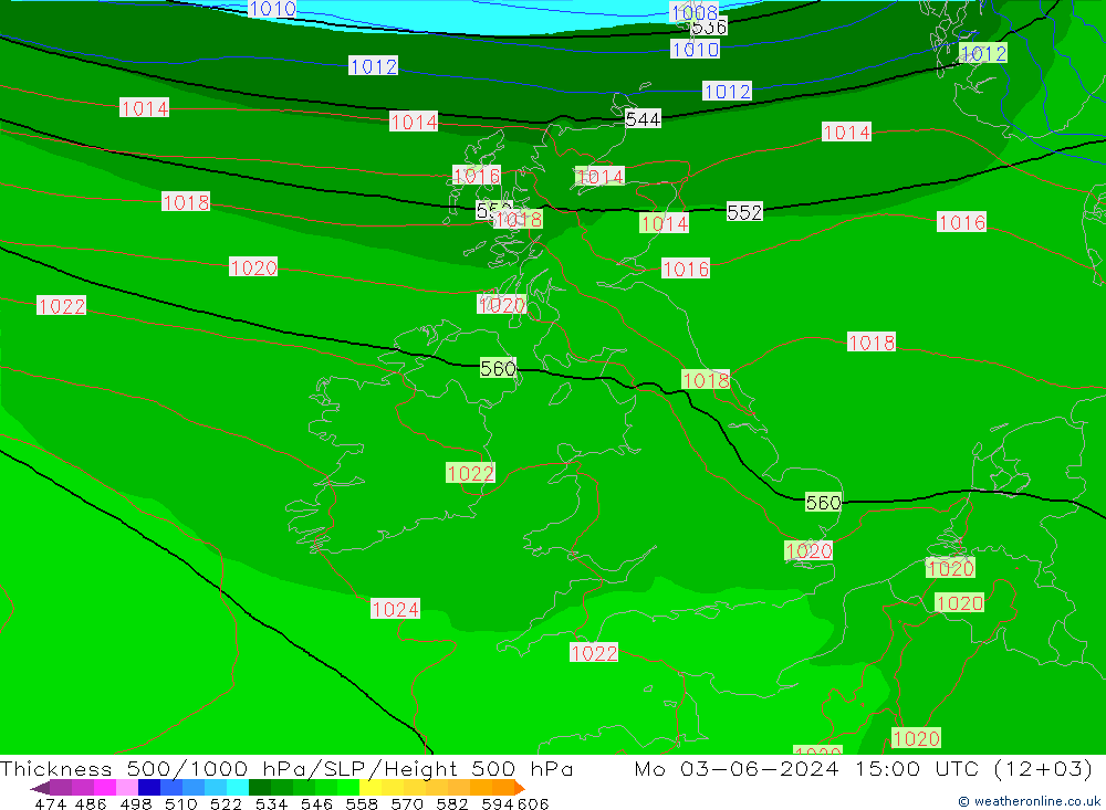 Schichtdicke 500-1000 hPa Arpege-eu Mo 03.06.2024 15 UTC