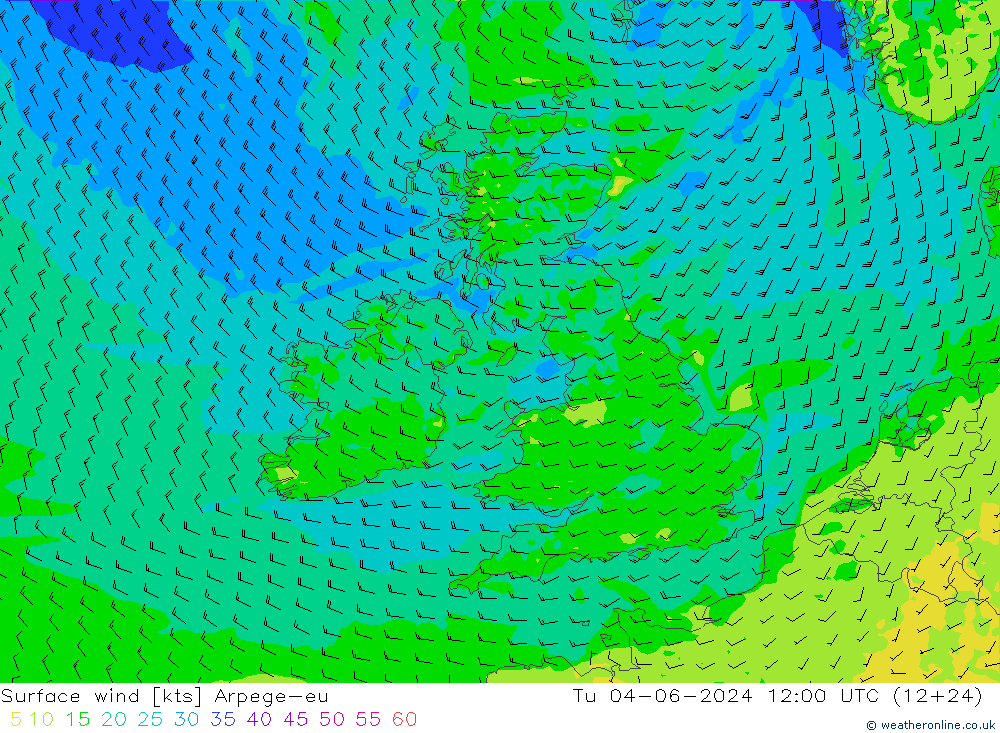 Rüzgar 10 m Arpege-eu Sa 04.06.2024 12 UTC