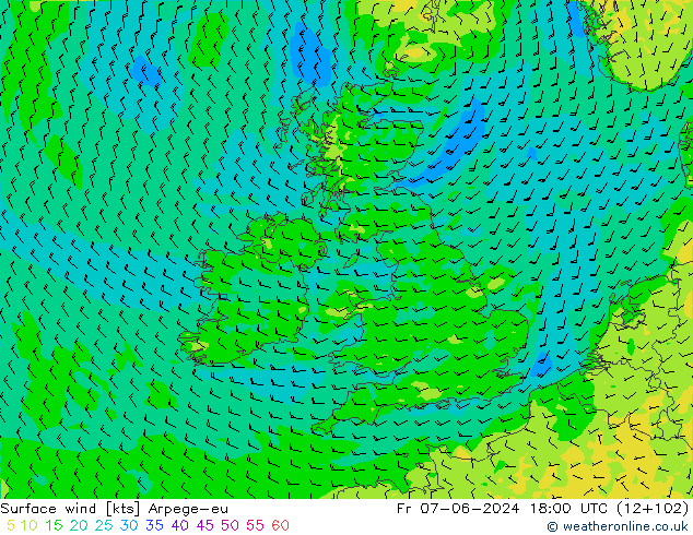 Surface wind Arpege-eu Pá 07.06.2024 18 UTC