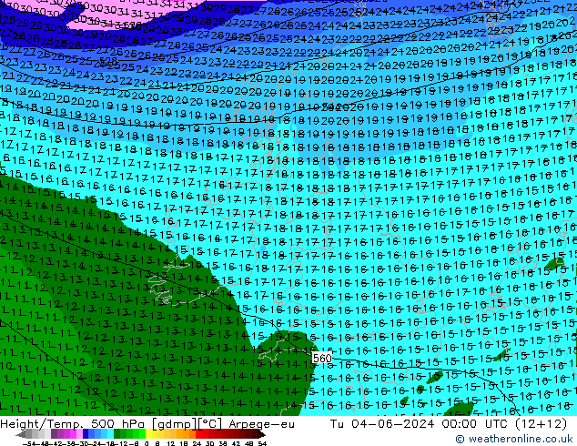 Hoogte/Temp. 500 hPa Arpege-eu di 04.06.2024 00 UTC