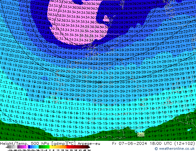 Géop./Temp. 500 hPa Arpege-eu ven 07.06.2024 18 UTC