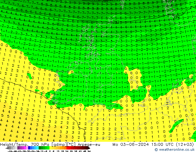 Height/Temp. 700 hPa Arpege-eu lun 03.06.2024 15 UTC