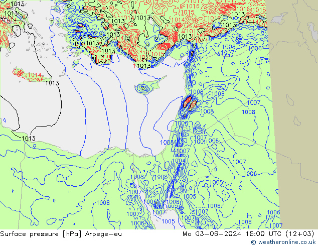 Surface pressure Arpege-eu Mo 03.06.2024 15 UTC