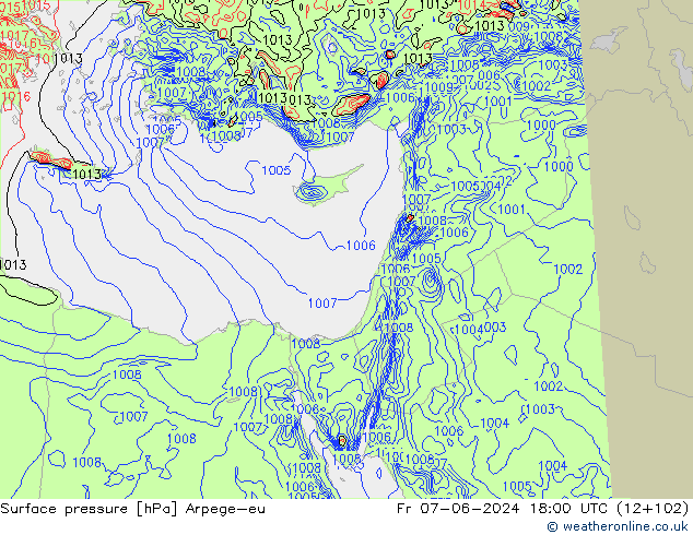 Yer basıncı Arpege-eu Cu 07.06.2024 18 UTC