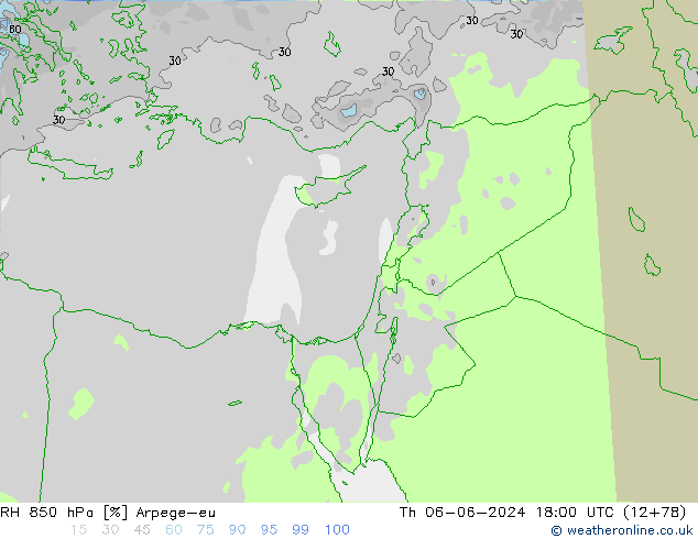 RH 850 hPa Arpege-eu Th 06.06.2024 18 UTC