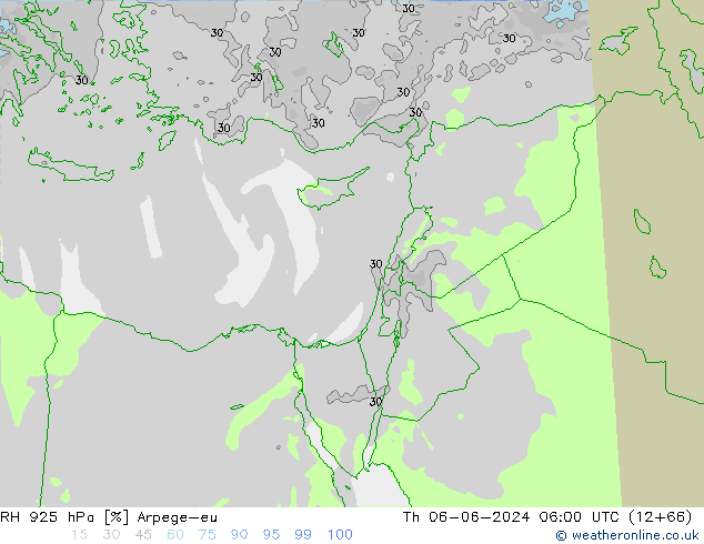 Humedad rel. 925hPa Arpege-eu jue 06.06.2024 06 UTC