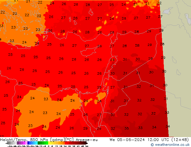 Height/Temp. 850 hPa Arpege-eu St 05.06.2024 12 UTC