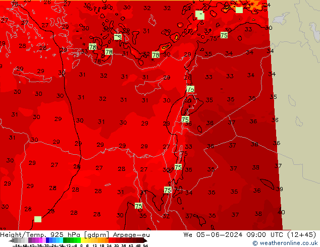 Height/Temp. 925 hPa Arpege-eu śro. 05.06.2024 09 UTC