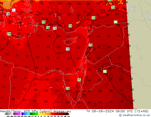 Height/Temp. 925 hPa Arpege-eu Th 06.06.2024 09 UTC