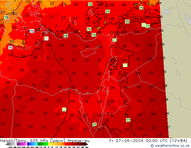 Height/Temp. 925 гПа Arpege-eu пт 07.06.2024 00 UTC