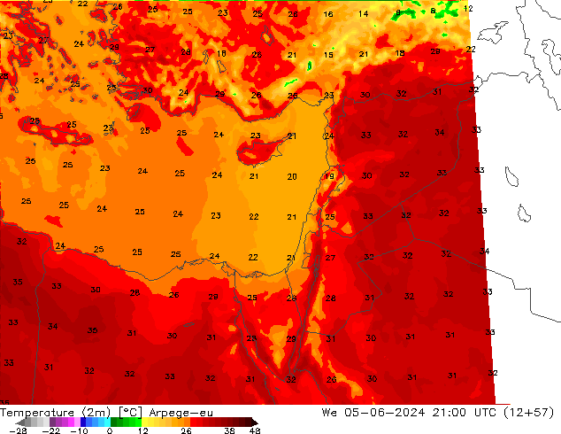 Temperature (2m) Arpege-eu St 05.06.2024 21 UTC