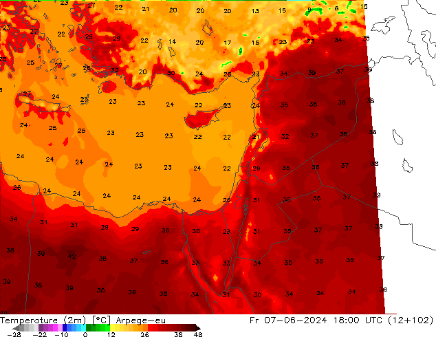 Temperature (2m) Arpege-eu Fr 07.06.2024 18 UTC